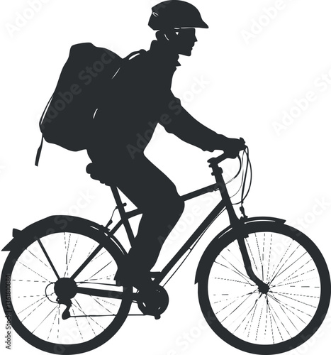Silhouette of a cyclist with a backpack, ideal for urban transport themes.