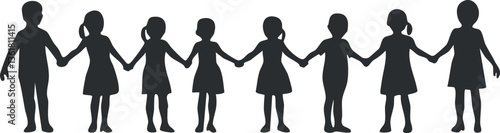 Silhouette of children holding hands symbolizing unity and friendship for community themes.