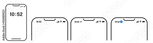 Screen phone display. Set of status bar screen as signal, wifi, battery, time