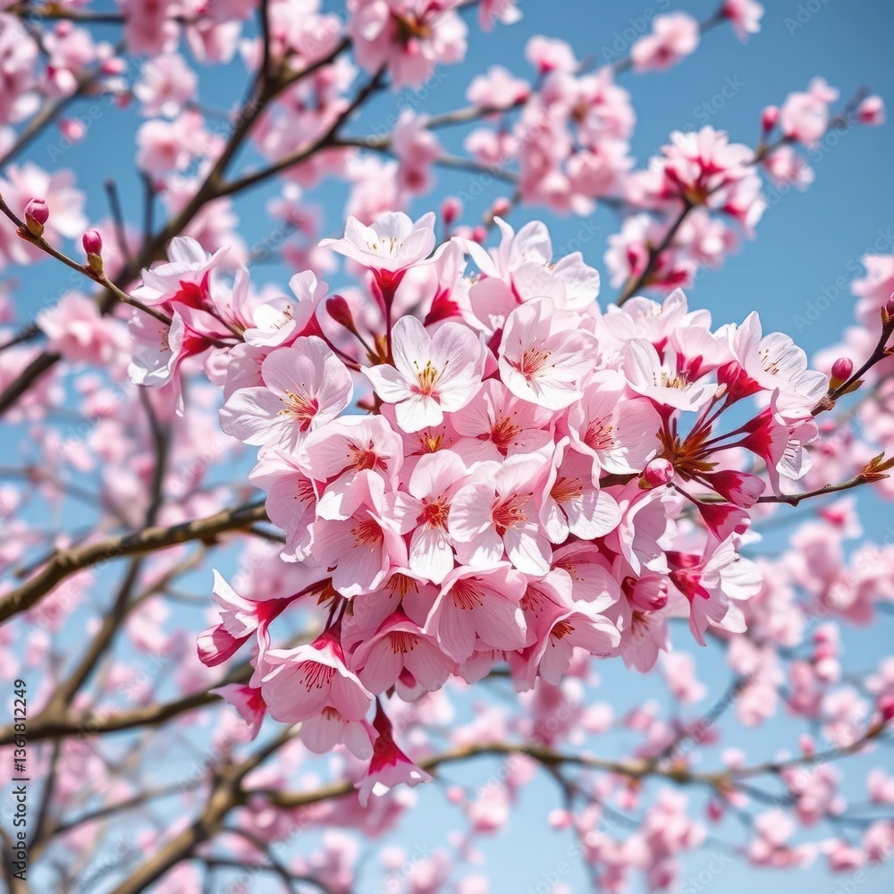 Full bloom sakura tree, delicate pink and white petals against a clear sky, wallpaper, flowers, springtime Full bloom sakura tree, delicate pink and white petals against a clear sky, wallpaper, flowers, springtime