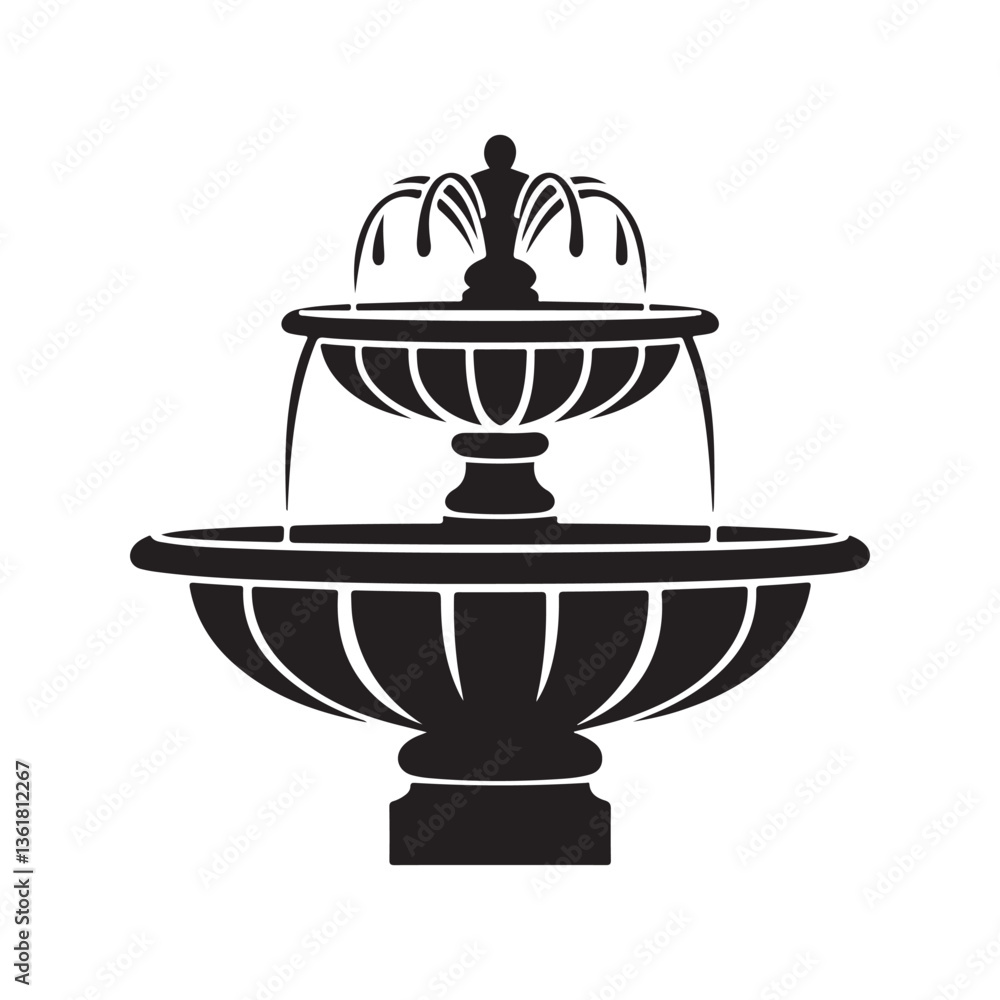 Water fountain silhouette vector illustration isolated on white background Water fountain silhouette vector illustration isolated on white background