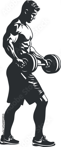 Silhouette of a muscular man lifting dumbbells for fitness and bodybuilding themes.