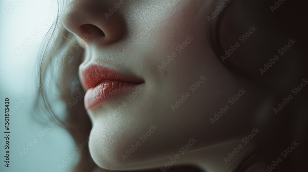 An artistic portrayal of soft, natural lips captured in romantic lighting, emphasizing their delicate allure. An artistic portrayal of soft, natural lips captured in romantic lighting, emphasizing their delicate allure.