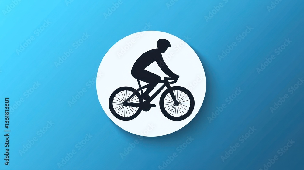 Obraz premium Cyclist Silhouette Icon on White Circle, Sport Activity, Simple Graphic
