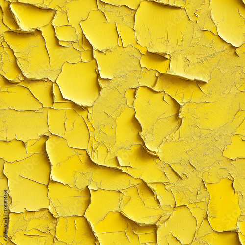 Abstract yellow seamless texture with cracked paint layers for background or print design