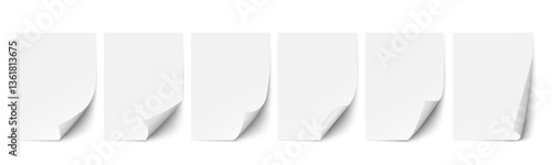 Vector set of realistic paper page with curly corners
