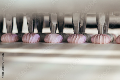 Obraz na płótnie Confectionery factory. Zephyr and marshmallows production line machine, close-up w salonie