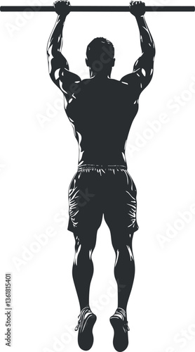 Silhouette of a man performing a pull-up exercise for fitness and strength training.