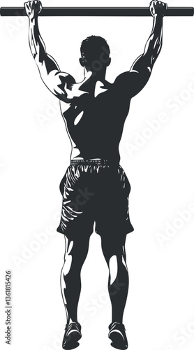 Silhouette of a man doing a pull-up exercise for fitness and strength training.