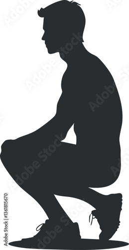 Silhouette of a person in a squatting pose, ideal for fitness design.