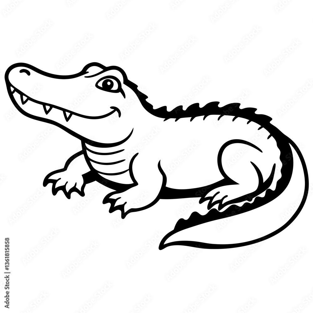 Fototapeta premium A vector silhouette of a crocodile resting with its jaws slightly open,