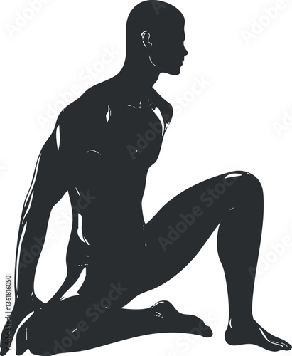 Silhouette of a man in a kneeling exercise pose for fitness and flexibility themes.