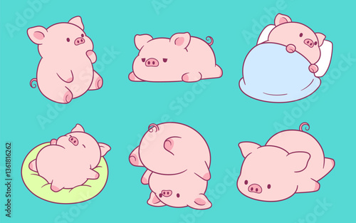 Cute Adorable Pig Cartoon Illustration
