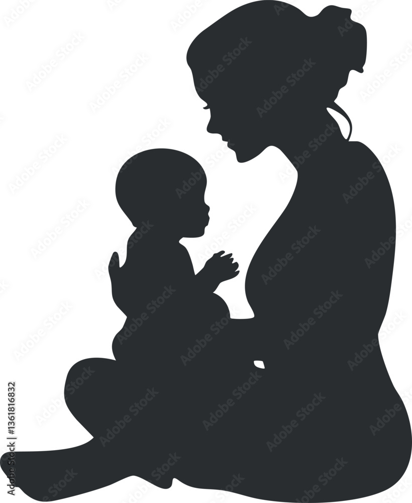 Silhouette of a mother holding a baby, perfect for family-themed designs. Silhouette of a mother holding a baby, perfect for family-themed designs.