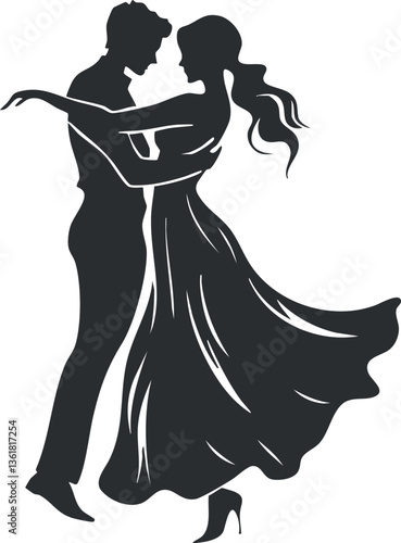 Elegant silhouette of a dancing couple for romantic and formal design themes.