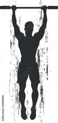 Silhouette of a man doing pull-ups for fitness and strength training illustration.