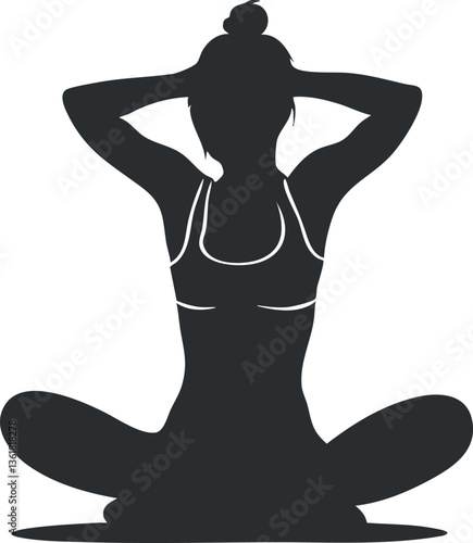 Silhouette of a woman meditating in a yoga pose for wellness and relaxation themes.