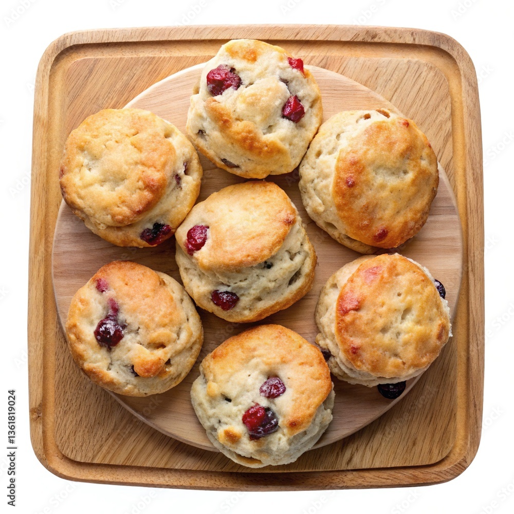 Fototapeta premium Delicious Cranberry Scones on a Wooden Board, a Perfect Afternoon Treat
