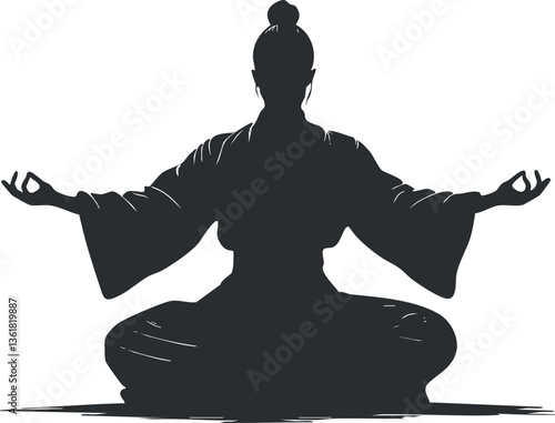 Silhouette of person meditating in seated yoga pose for mindfulness and relaxation themes.