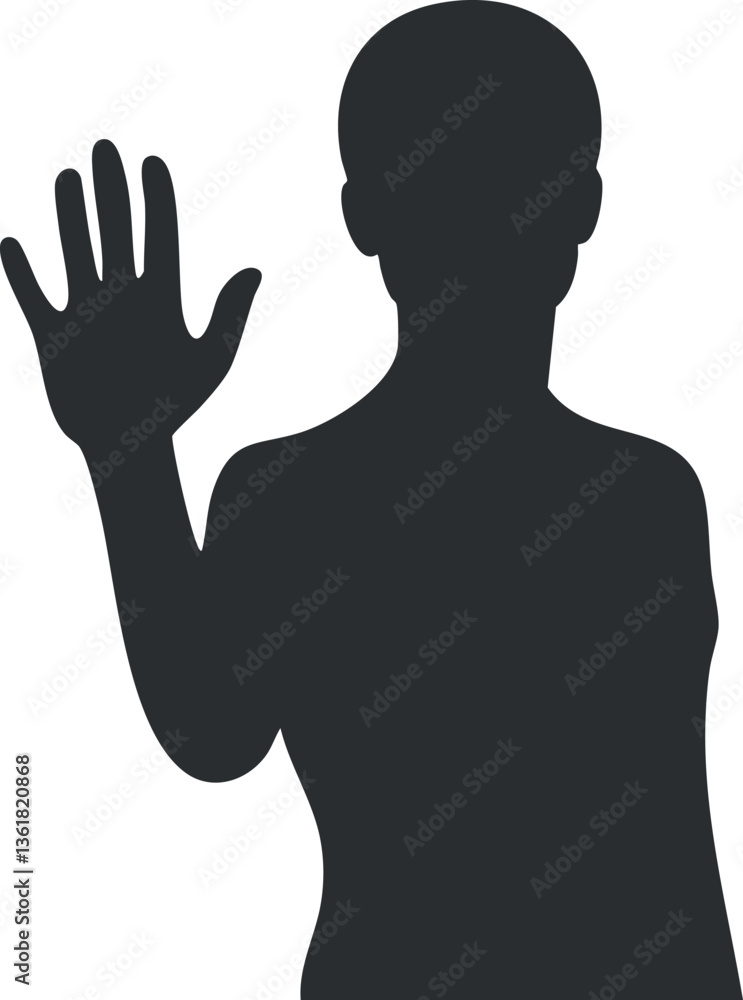 Silhouette of a person waving their hand, ideal for communication or greeting themes. Silhouette of a person waving their hand, ideal for communication or greeting themes.