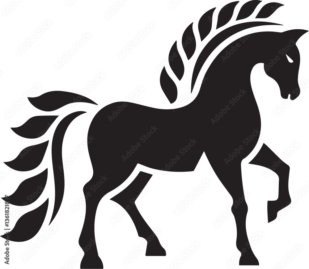 Fototapeta premium Elegant Black Horse Silhouette – Stylized Vector Clipart for Design & Logo