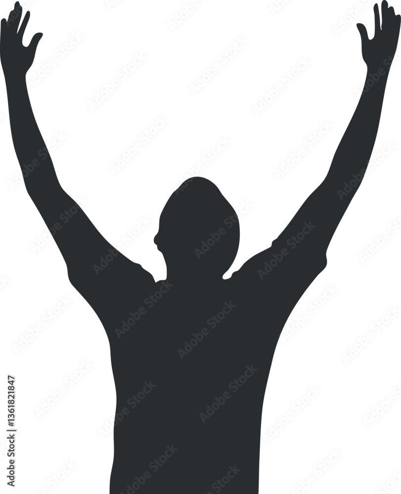 Silhouette of a person with raised arms, symbolizing victory and celebration. Silhouette of a person with raised arms, symbolizing victory and celebration.
