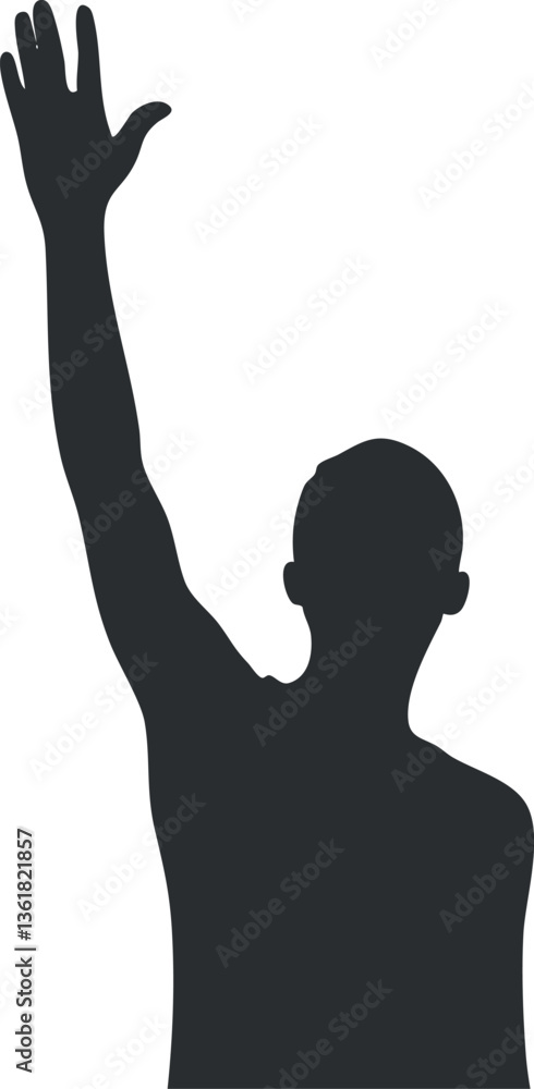 Silhouette of a person with raised hand, ideal for expressive design purposes. Silhouette of a person with raised hand, ideal for expressive design purposes.