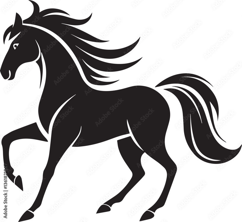 Obraz premium Graceful Running Horse Silhouette – Black Vector Clipart for Design & Logos