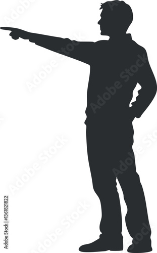Silhouette of a man pointing in one direction, ideal for instructional designs.