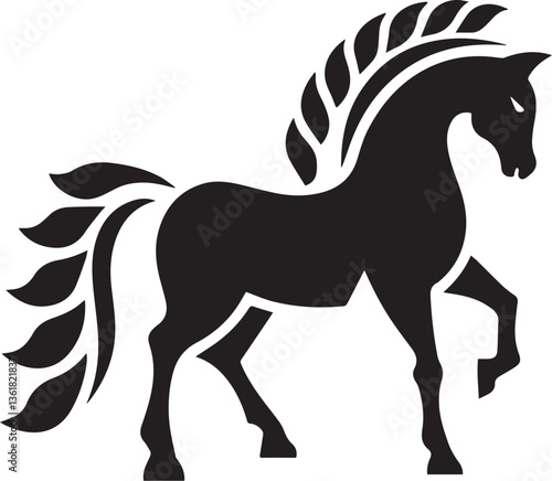 Elegant Black Horse Silhouette – Stylized Vector Clipart for Design & Logo
