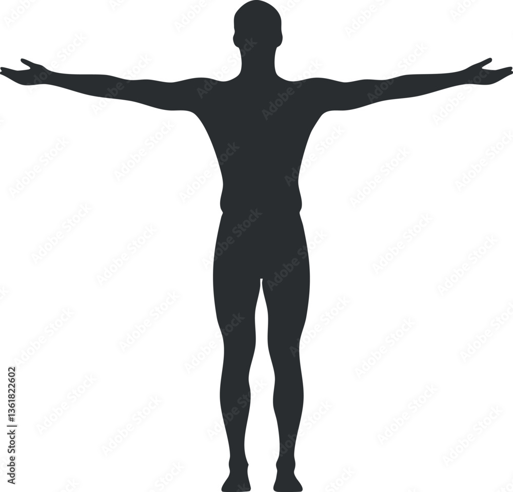 Silhouette of a human figure with outstretched arms for design and illustration purposes. Silhouette of a human figure with outstretched arms for design and illustration purposes.