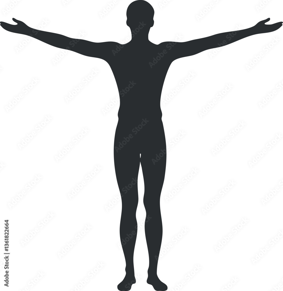 Silhouette of a human figure with arms spread, ideal for design and illustration uses. Silhouette of a human figure with arms spread, ideal for design and illustration uses.
