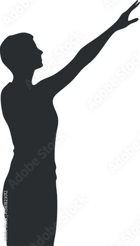 Silhouette of a person reaching upward with arm extended for design purposes.