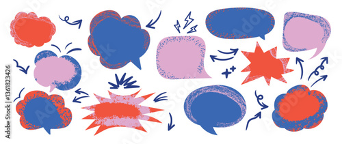 Set of doodle and speech bubble vector. Collection of contemporary figure, speech bubble, arrow, sparkle, crown. Chat design element perfect for banner, print, sticker, cartoon, comic.