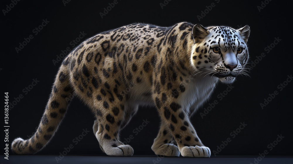 Obraz premium The quiet seat of the royal snow leopard, snow leopard: sitting like a king, snow leopard on the throne of the white king, the royal splendor of the snow leopard