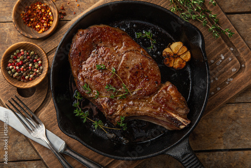 grilled medium rare cowboy steak