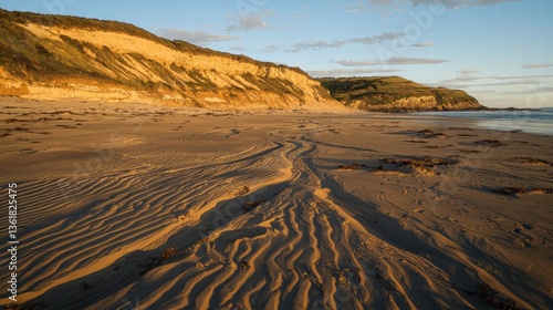 Breathtaking beach view featuring majestic cliff formations framing a beautiful seascape
