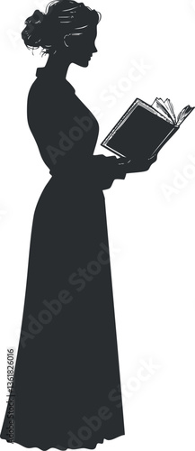 Elegant silhouette of a woman reading a book, perfect for vintage designs.