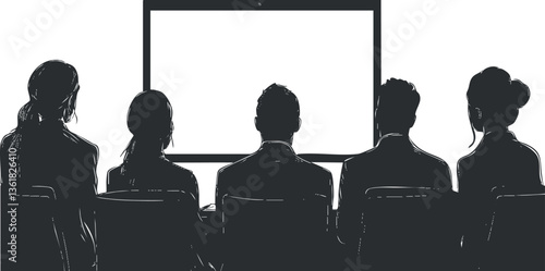 Silhouette illustration of an audience watching a screen in a cinema setting.