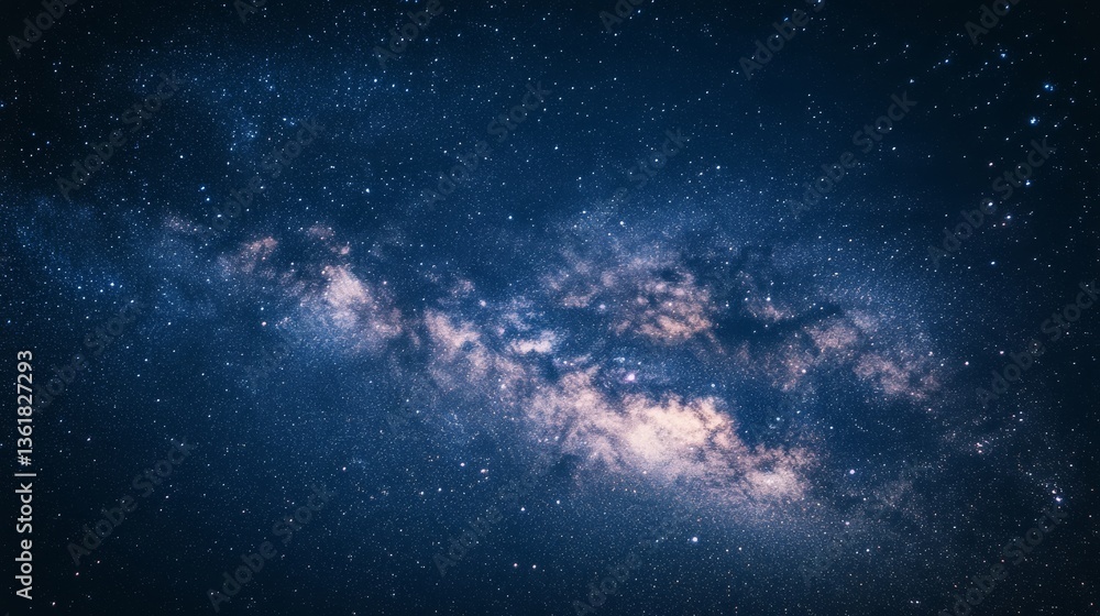 Fototapeta premium A vast starry night blankets the sky, revealing the Milky Way's luminous expanse above, as cosmic wonders unfold in a celestial display of majestic beauty.