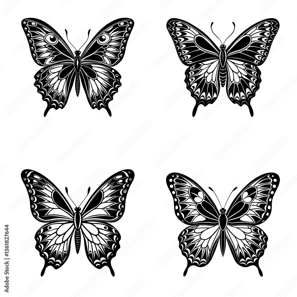Obraz premium Butterfly silhouette set vector