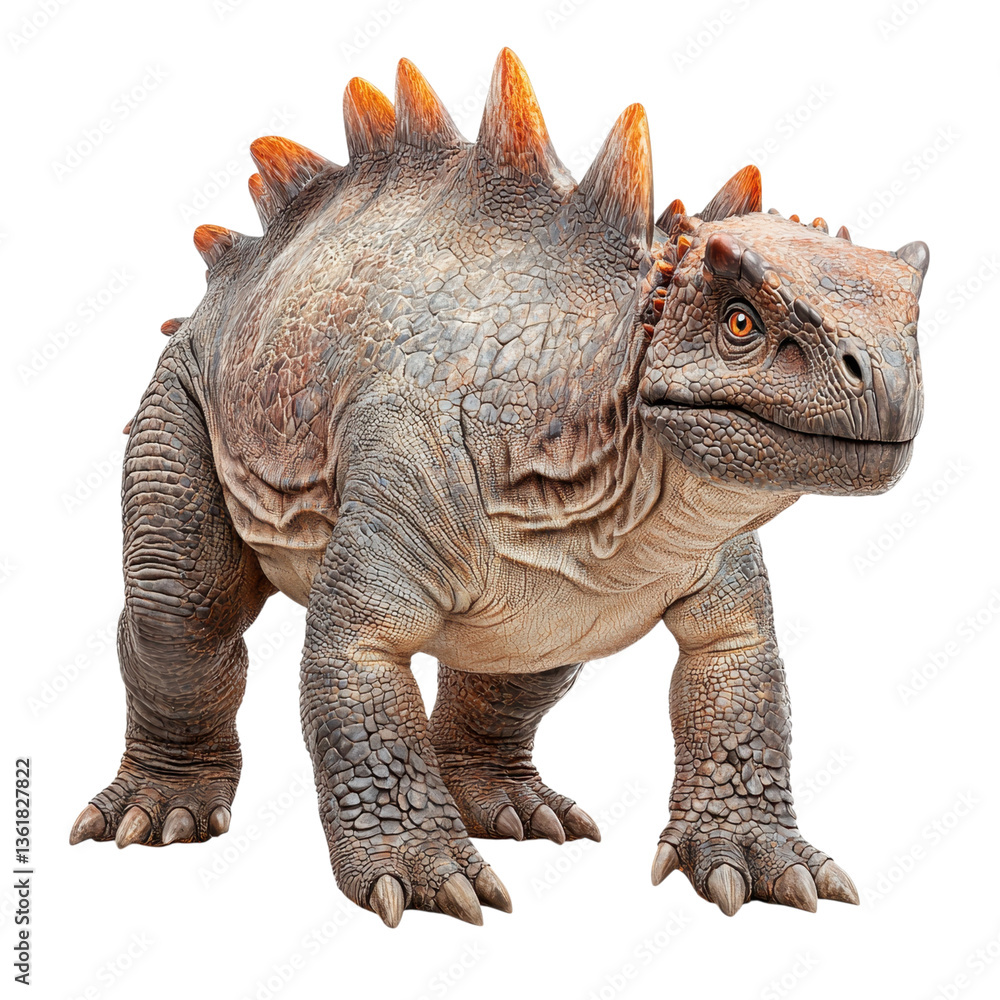 Fototapeta premium Kentrosaurus dinosaur with spikes on its back, isolated on transparent background. Concept of paleontology, prehistoric animals, and extinct species.