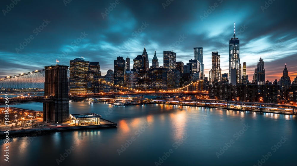 NYC Skyline at Dusk with Bridge. Cityscape. Photo NYC Skyline at Dusk with Bridge. Cityscape. Photo