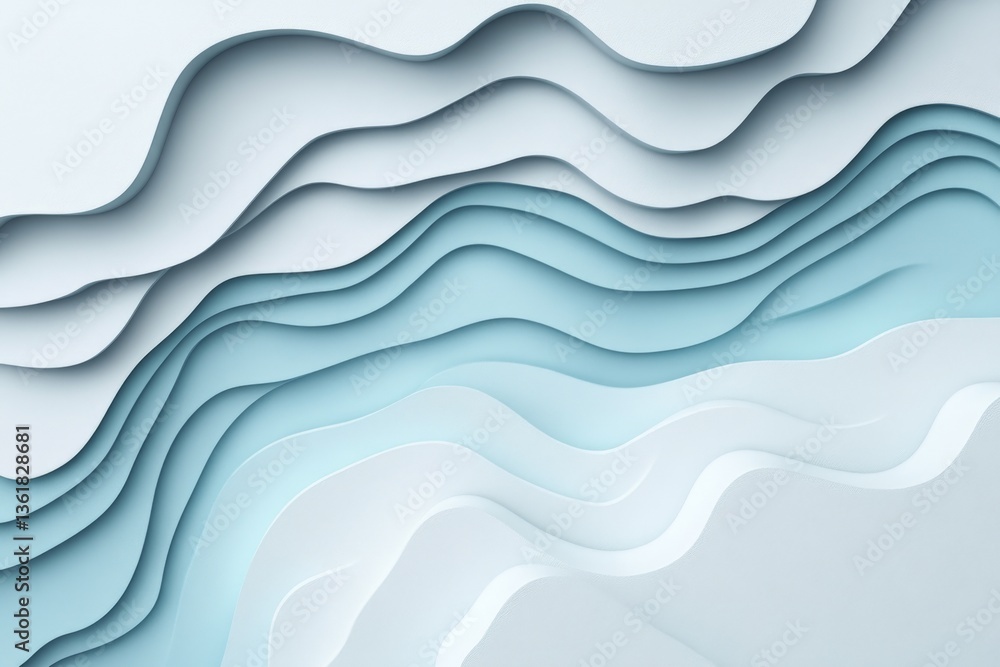 Fototapeta premium Layered abstract design showcasing soft curves and gradients in shades of blue and white