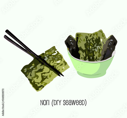 Korean Nori Seaweed Rice Bowl Asian Cuisine Dried Seaweed Sheets Steamed White Rice Sushi Onigiri Rice Balls Essential Element Plant-Based Seafood