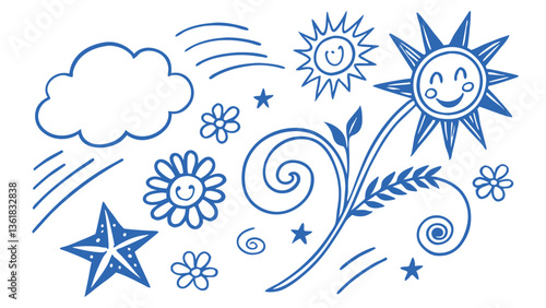 Vector set of minimalist design elements, flowers, doodles, scribbles - abstract background elements for branding, packaging, prints and social media posts