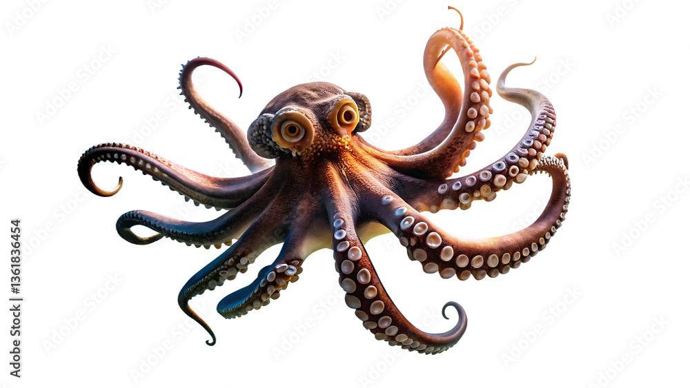 Obraz premium Octopus with Tentacles Spread - Isolated on White Background as Transparent. PNG. AI GENERATED