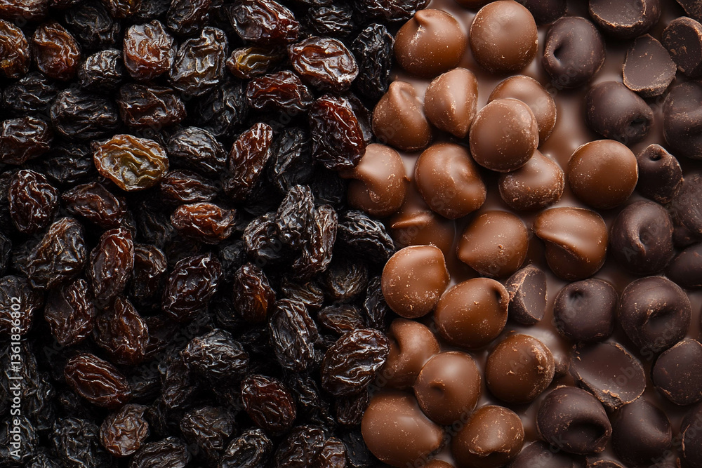 Obraz premium Variety of Dried Fruits and Chocolates. National Chocolate Covered Raisins Day.