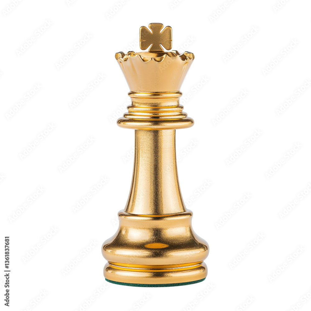Golden chess queen piece on transparent background. Strategy and leadership concept. Golden chess queen piece on transparent background. Strategy and leadership concept.