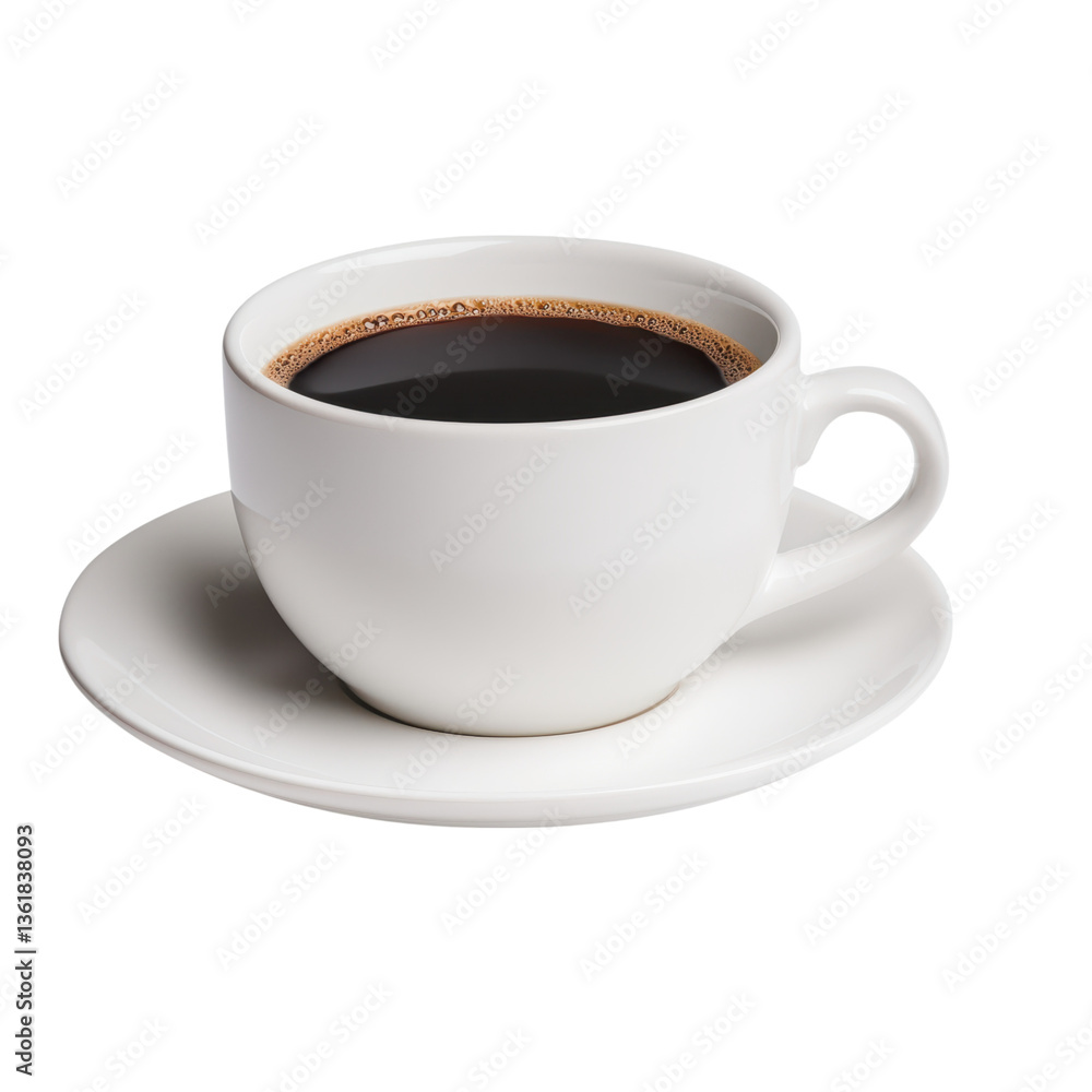 Obraz premium A cup of black coffee on a saucer against a transparent background. Concept of beverage, drink, and caffeine.